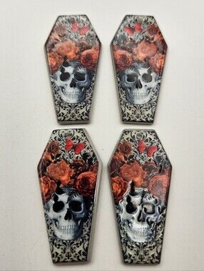 Gothic Coffin Skull Floral Red Rose Pendant Charms Jewelry Supply